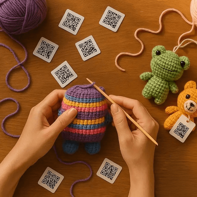 Plushie maker crafting at table
